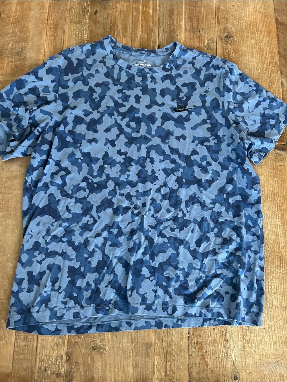 NIKE Men's Blue Camo Short-Sleeve Cotton Shirt 2XL
